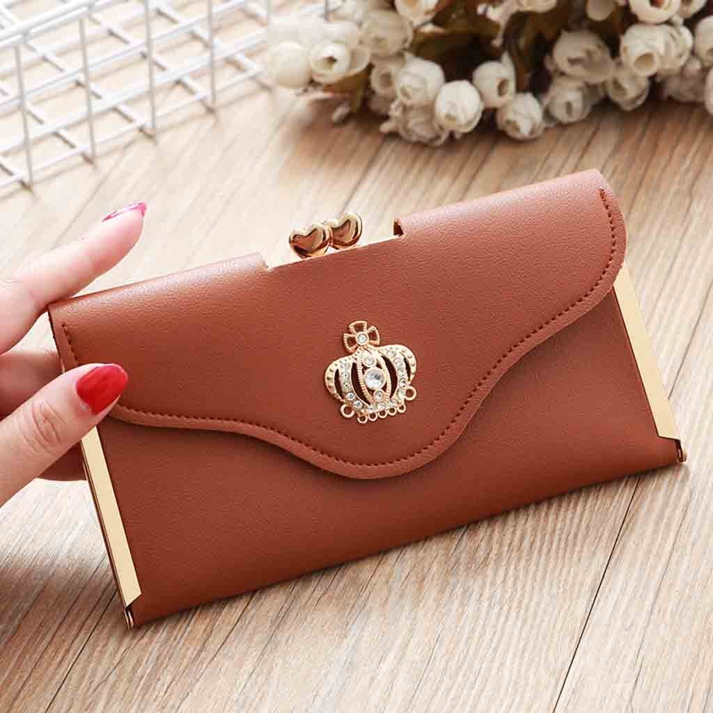 Clutch Bag Crown Diamond Mobile Phone Bag Ladies Long Evening Purse Vintage Women Leather Wallet Pocket Credit Card