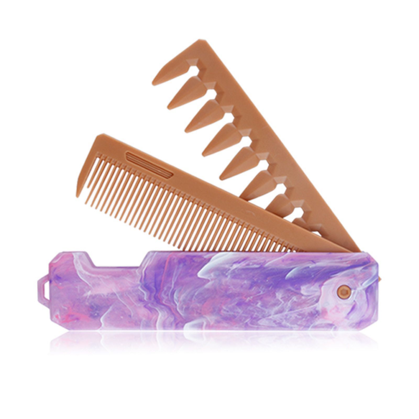 1/2/3 in 1 Pocket Folding Combs Plastic Wide Tooth Oil Head Comb Beard Combing Barber Clipper Comb Salon Hair Styling Tools: Red