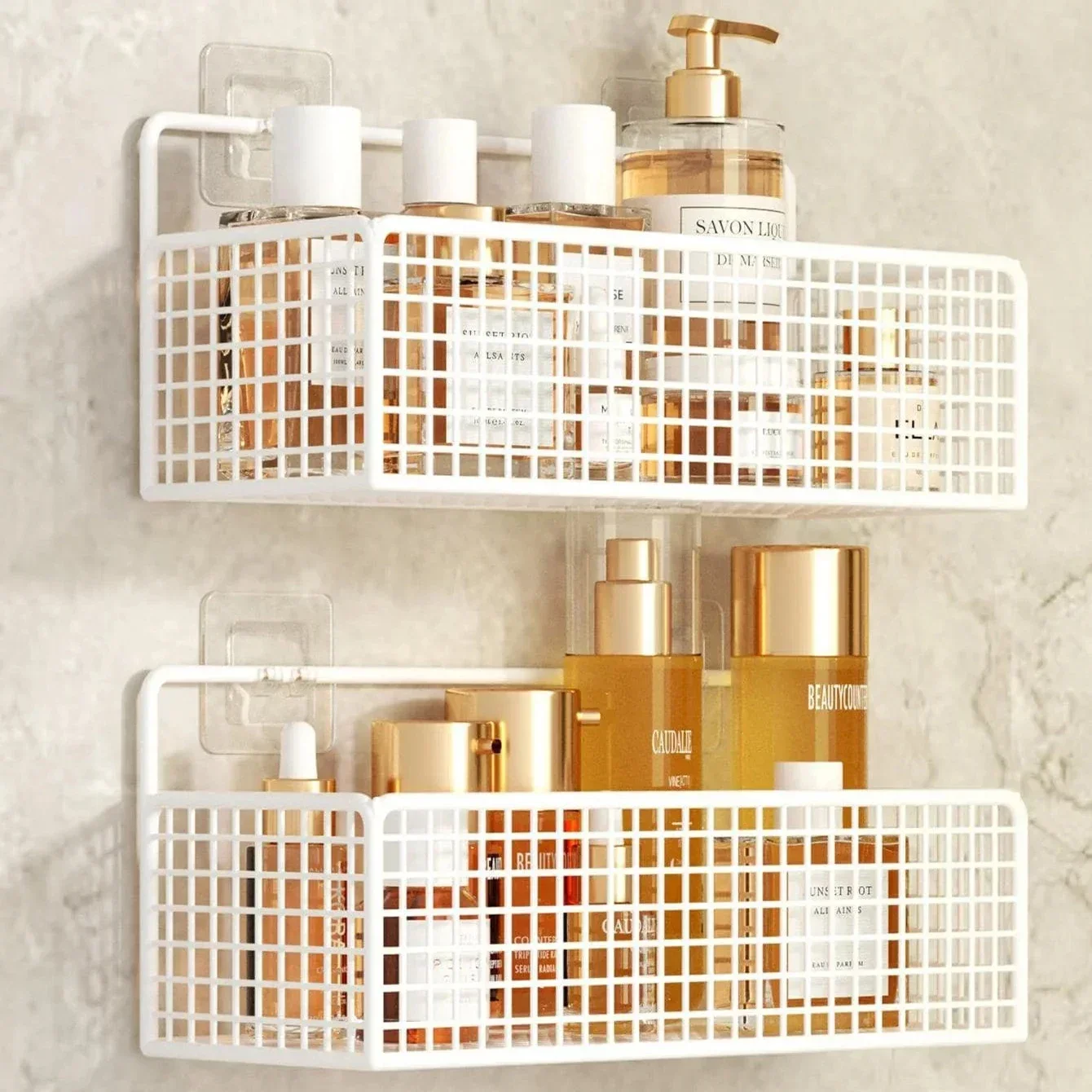 Bathroom Organiser Multifunctional Toiletries Organiser No-Punch Bathroom Shelf Bathroom Kitchen Wall Mount Storage Rack