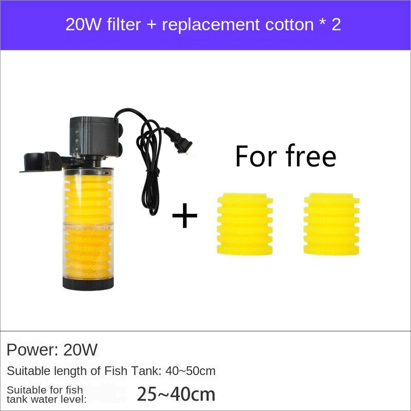 3 in1 en akvarie akvarium filterpump intern filter svampar multifunktion dränkbar pump inbyggd renare syresatt: 20w 2 filtersvampar