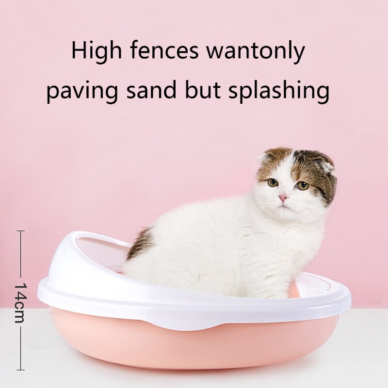Kitty Open Top Litter Box with Shield and Scoop Semi-closed Anti Litter Splashes