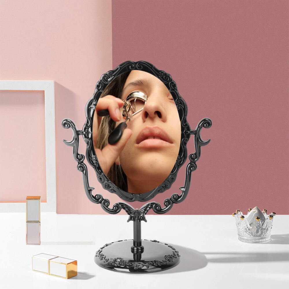 Miroir de maquillage gothique Vintage, Table de bureau, rotatif, Rose, cosmétique, miroir latéral (noir)