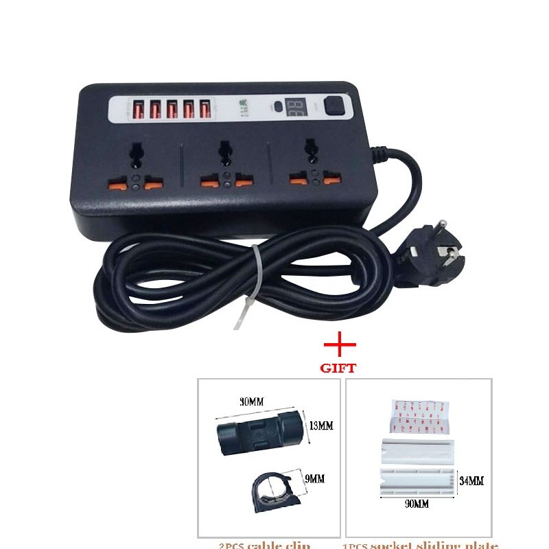 24 Hours Timer Power Strip Surge Protector 3 EU Plug Outlets Electric Socket with 5USB Charger Adapter Dock 5V 3.4A 2m Cord: Universal hole black