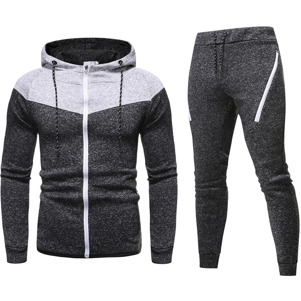 Mode Sport Past Mannen Herfst Winter Patchwork Sweatshirt Top Broek Sets Sport Pak Trainingspak Causale Streetwear Clothi: Black / L