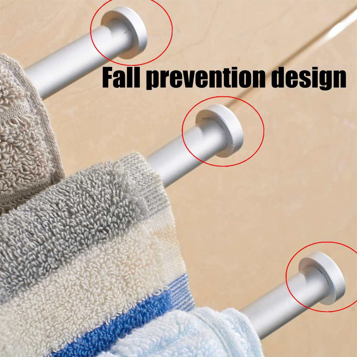 Bathroom Swivel Towel Bar 4-Arm Stainless Steel Swing Hanger Towel Rack with Hook Space Saving Wall Mount Rotating Towel Rail