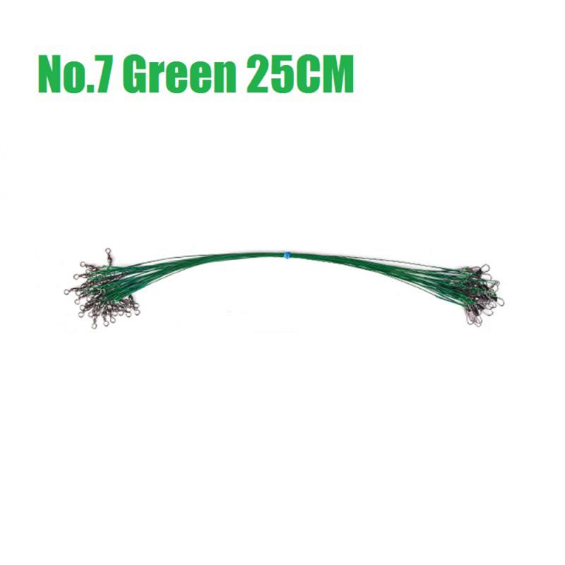 Sedal de pesca de acero antimordedura, 15cm-30cm, líder de alambre de acero con accesorios giratorios de pesca, correa de núcleo de plomo antirenvoltura: 07-Green 25cm