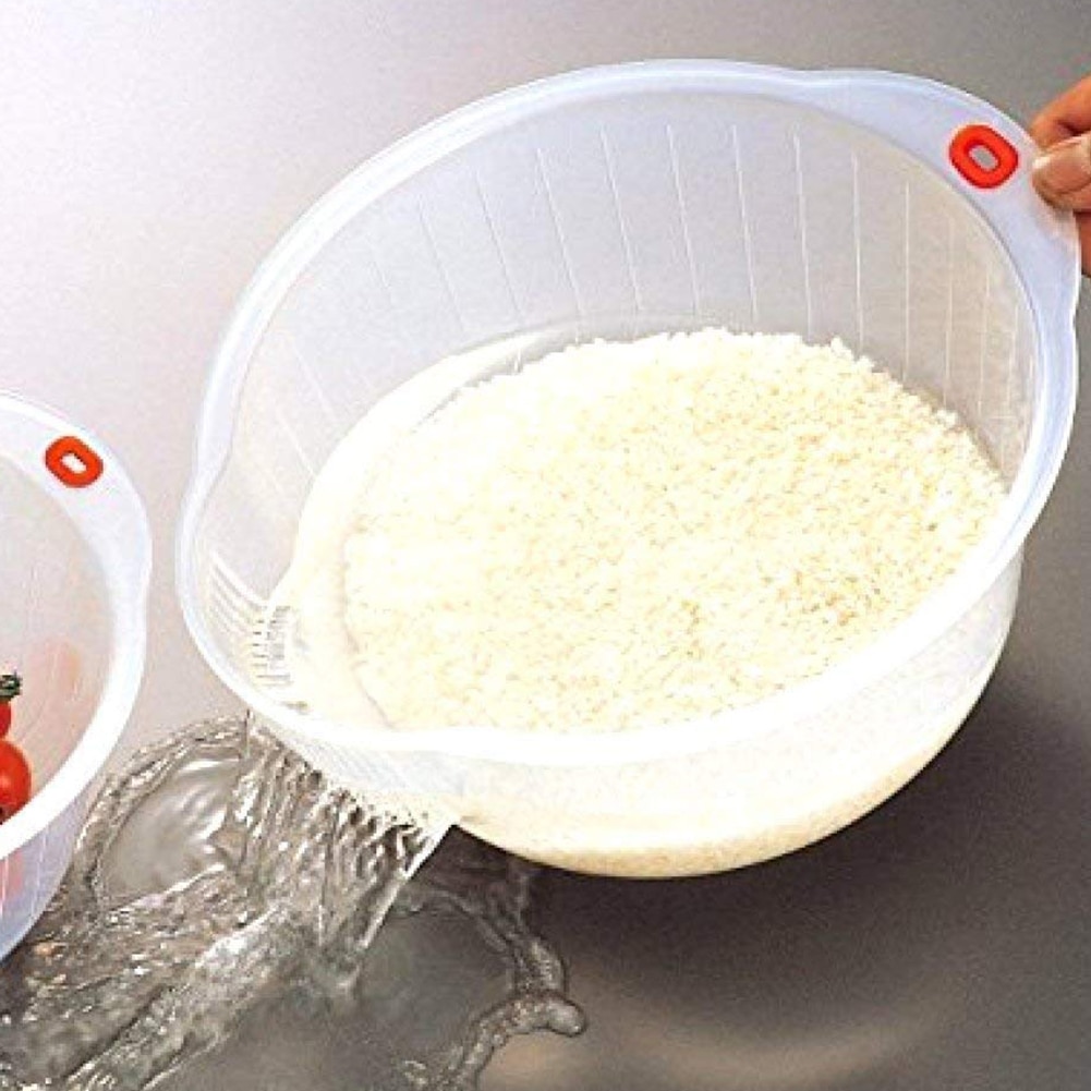 Cocina transparente Bol para el lavado de arroz comida colador para limpiar colador arroz frutas escurridor con lado inferior y drenan Colorfu
