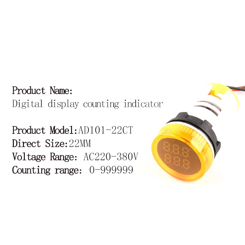 Mini compteur numérique Led rond carré 22MM 6 chiffres 0-999999 AC 220V-380V, compteur de Signal électronique: CT Round Yellow