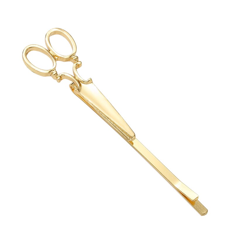 Women Chic Golden Silvery Scissors Shape Hair Clip Hair Pin Headwear Barber Scissors Mental 2 Colors: 01