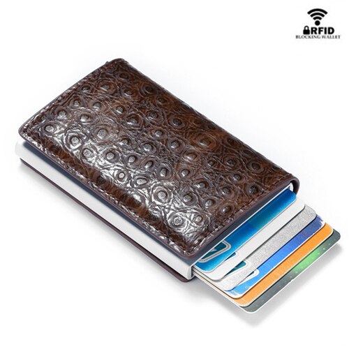 BISI GORO Thin Slim Men Wallet Rfid Smart Wallet Credit Card Holder Metal Pass Secret Pop Up Minimalist Wallet Small Black Purse: Dark Brown ZF004