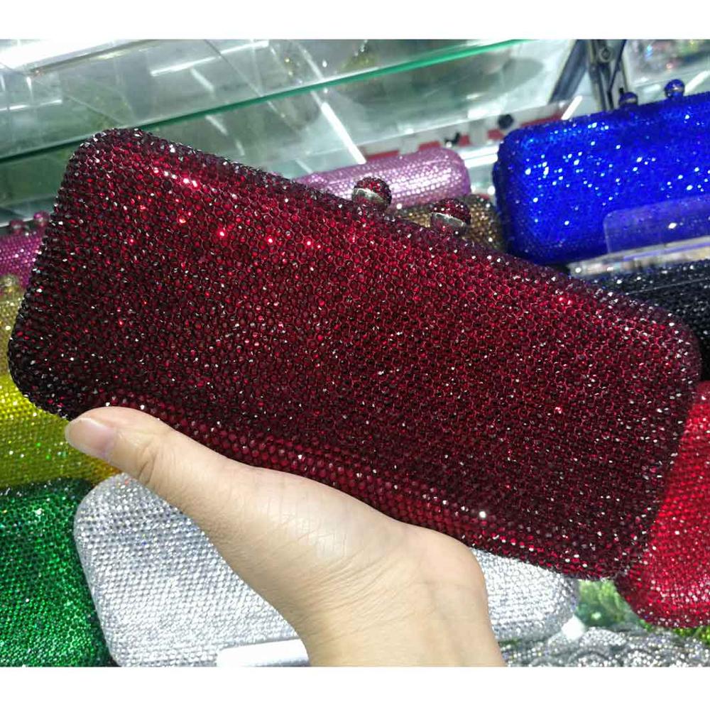 Tofsar kristall clutch aftonväskor roséguld festväska silverbröllop brudväskor ab rosa fuchsia aftonväska: Mörkröd