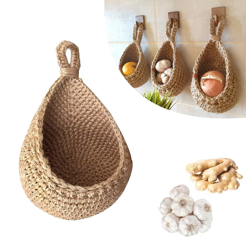 Woven Hanging Fruit Baskets Weave Storage Baskets Wall Decoration Hanging Baskets for Home Living Rooms Kitchen