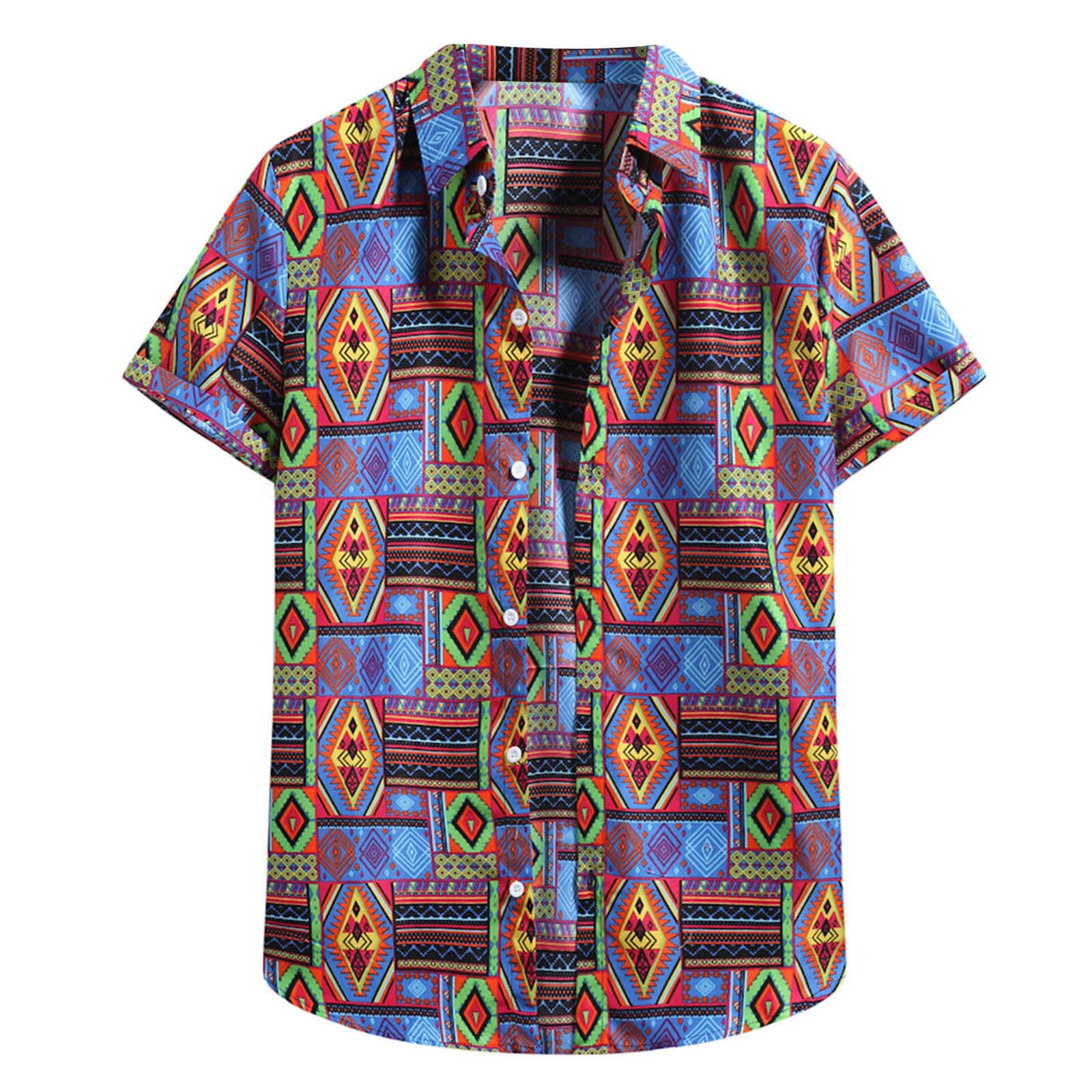 Vintage Men Shirts Ethnic Printing Short Sleeve Hawaiian Beach Shirts Men Turn Down Collar Shirt Streetwear Clothes Camisas