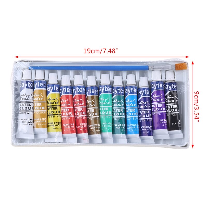 12 Colors Tubes 6ml Paint Tube Drawing Painting Watercolor Pigment Set With Brush Art Supplies