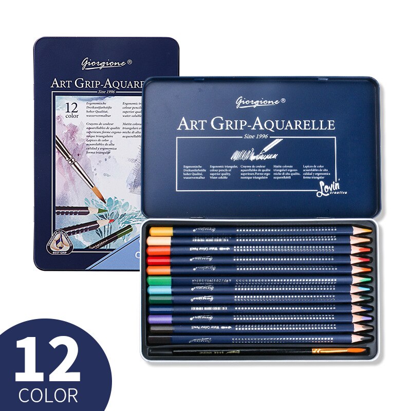 GIORGIONE 72 Color Water Soluble Colored Pencil Set Wooden Triangle Pen Body Thick Lead Artist Drawing Watercolor Paint Supplies: 12 Colors
