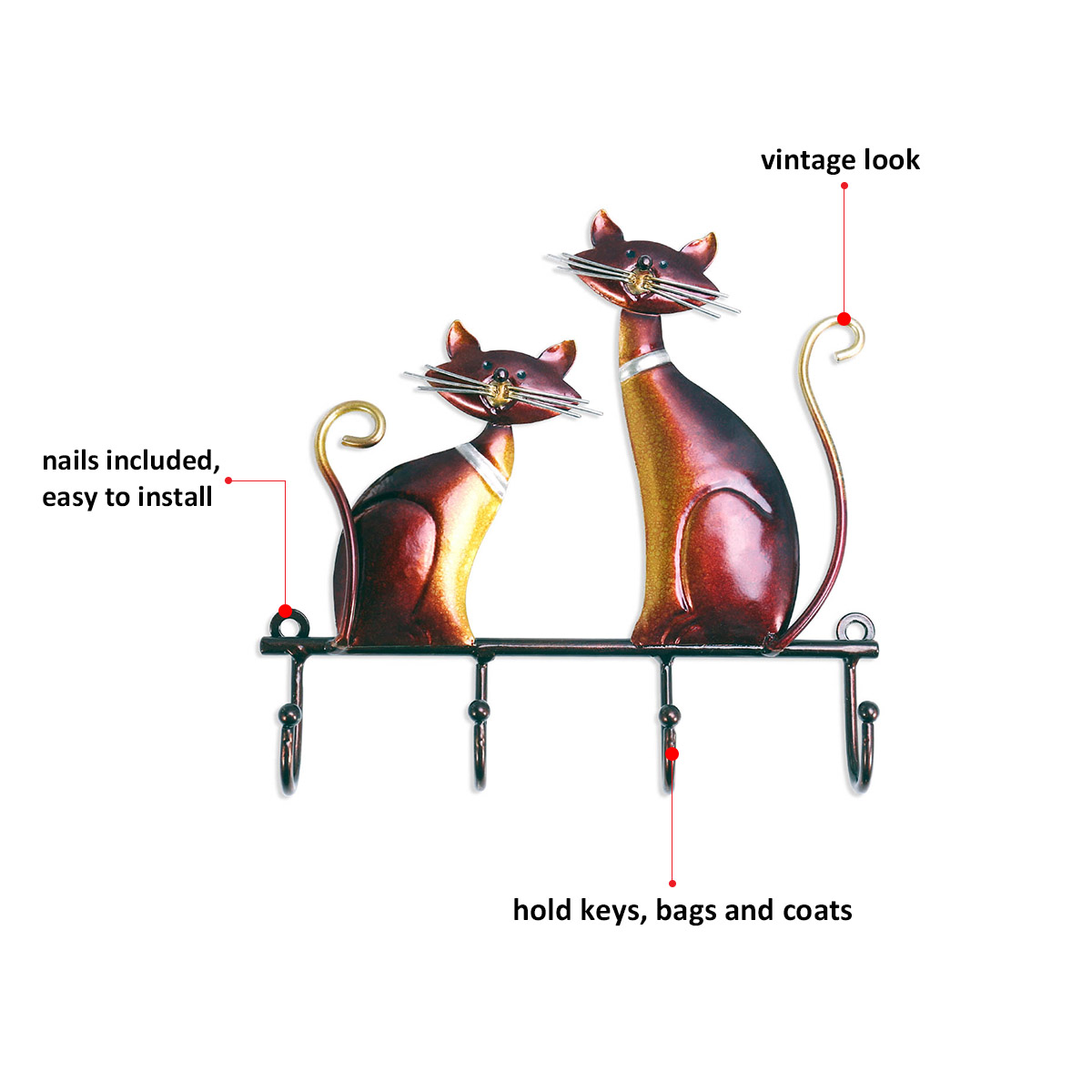 Tooarts Key Holder Iron Cat Wall Hanger Hook Decor... – Grandado