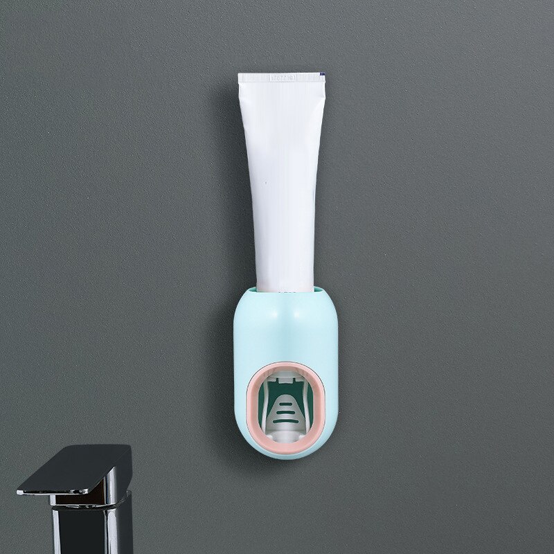 Automatic Toothpaste Dispenser Bathroom Accessories Set Wall Mount Toothpaste Squeezer Dispenser Bathroom Toothbrush Holder TooL: light blue
