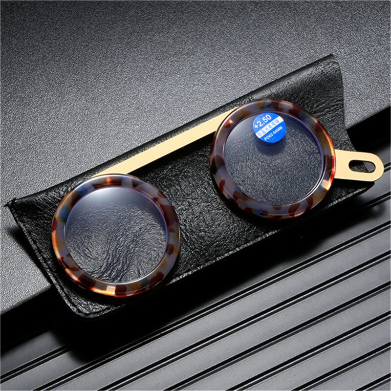 Seemfly Mode Vergrootglas Leesbril Met Lederen Case Unisex Metalen Frame Anti Blauw Licht Presbyopie Goggle Brillen