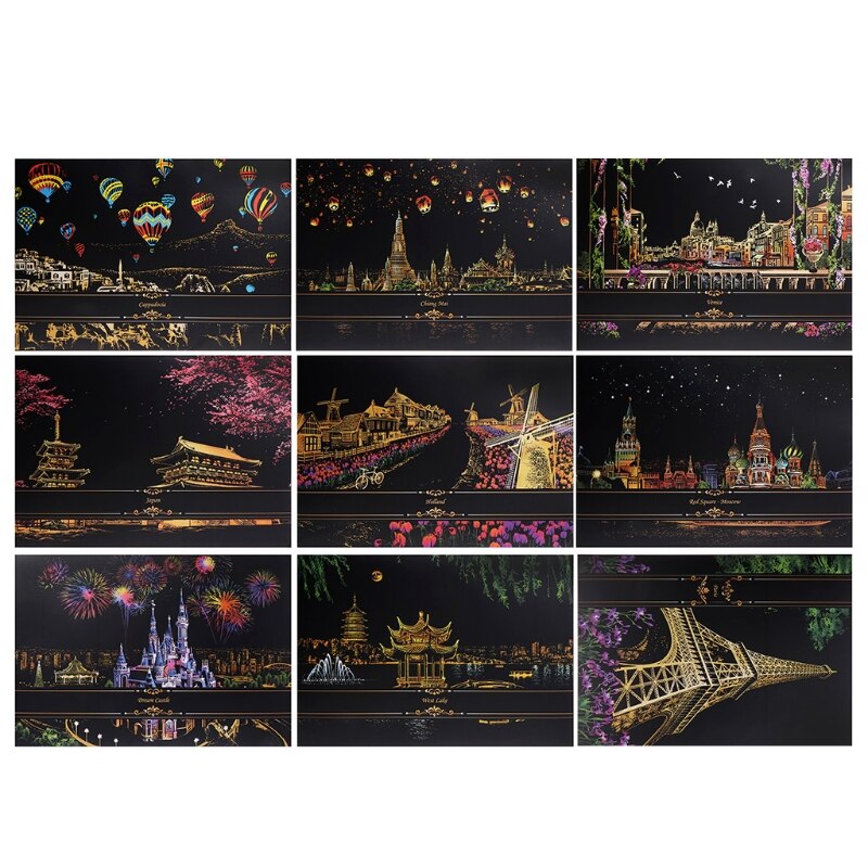 2 Sheets Scratch Pictures Paper 41x29cm Set Screen Postcard DIY