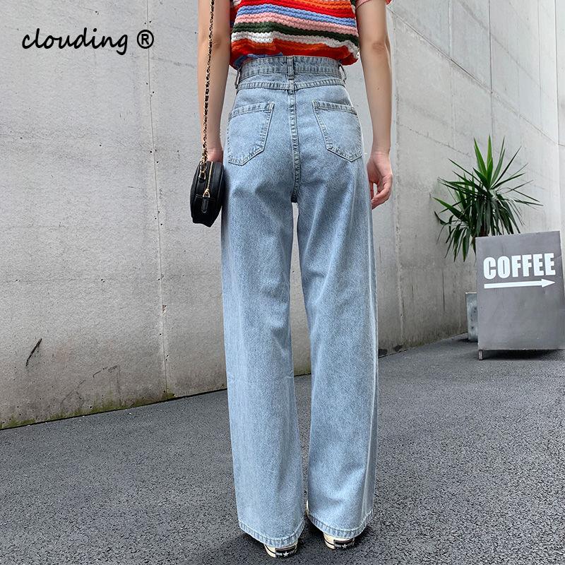 Damejeans bomuld løs højtaljet #39 brede ben kvinder casual simple denimbukser med lynlås