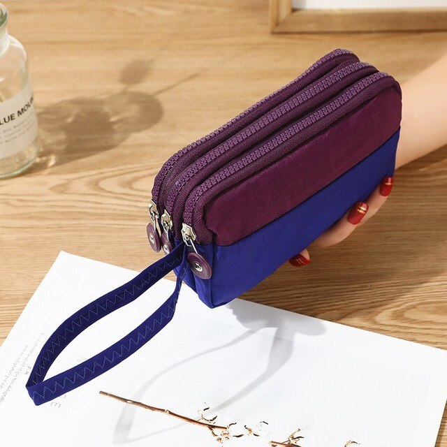 Women Canvas Wallet Clutch Bag Lady Coin Purse Phone Bag Three-layer Zipper Big Capacity Handbag Makeup Bag: Color matching 3