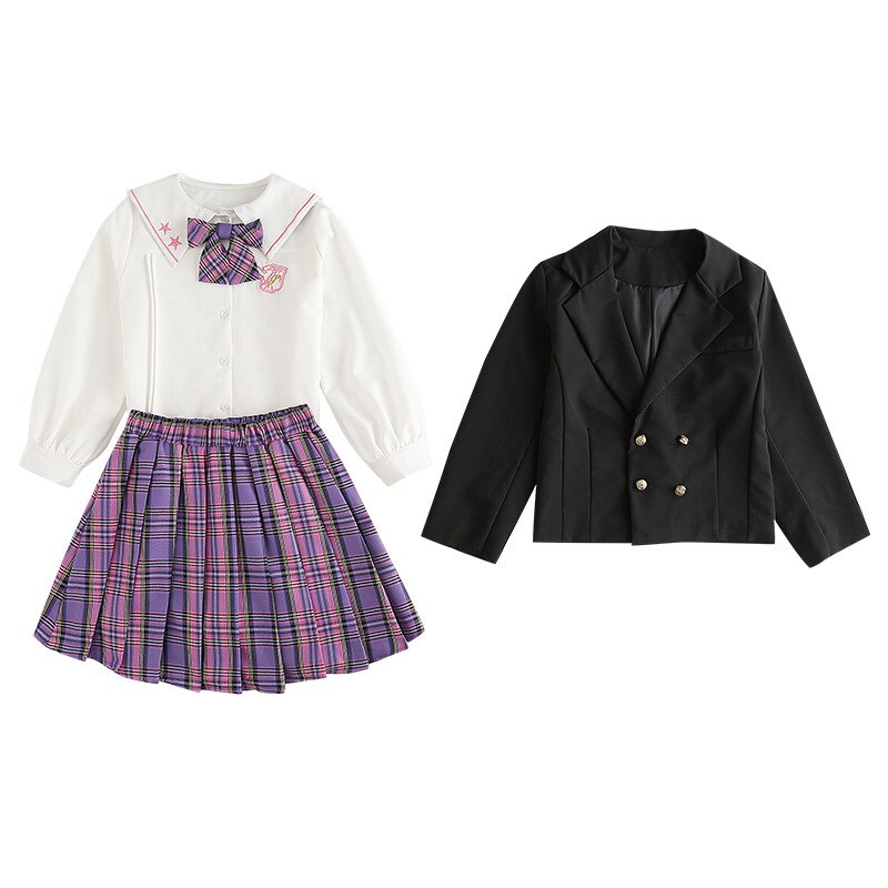 Traje a cuadros JK para niña, Blazer informal, Falda plisada y camisas blancas, conjunto de ropa para niña adolescente, trajes para niña