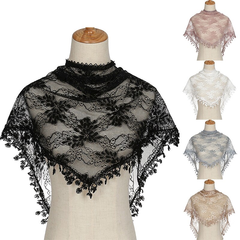 Foulard Triangle en dentelle pour femme et fille, écharpe fine, motif Floral, fleur de raisin, couleur unie, châles à pampilles ajourés
