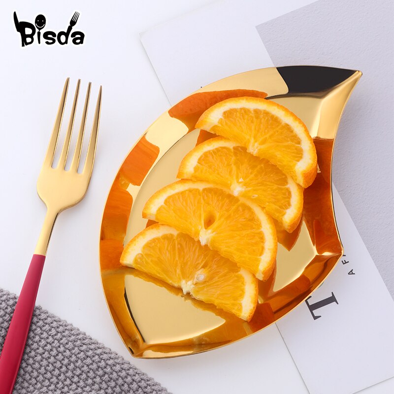 Unregelmäßigen Platte Gericht Edelstahl Nachtisch Obst Platten Lagerung Süssigkeit Kekse Blatt bilden Jewery Tabletts Party Tisch Utensil