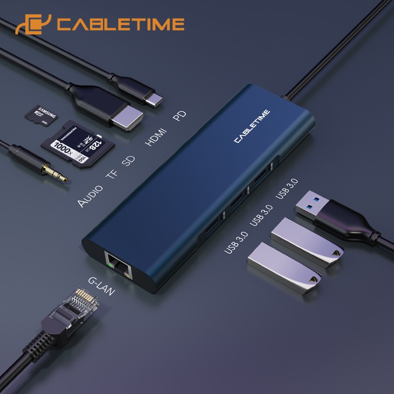 Cabletime Usb C Hub Type C Naar Multi Usb 3.0 Hdmi Adapter Dock Voor Macbook Pro Huawei Pc USB-C 3.1 splitter Port Usb C Hub C259