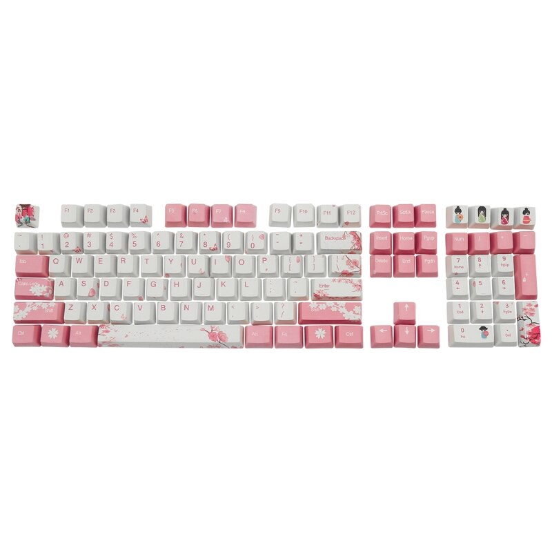 1set 108 Keys PBT Dye Sub Keycaps Full Set Mechanical Keyboard Keycaps PBT Cap: Sakura