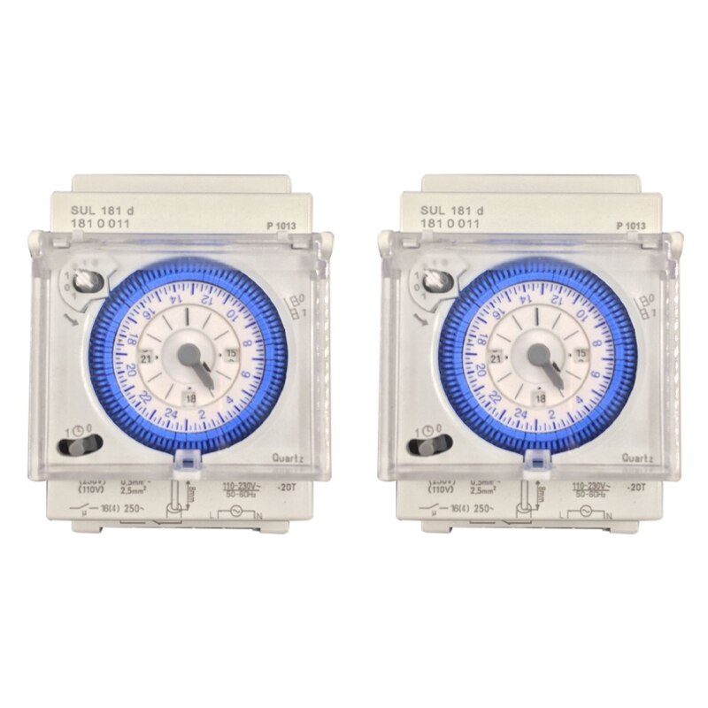 2X Analog Mechanical Timer Switch 110V-220V 24 Hours Daily Programmable 15Min Setting Time Switch Relay SUL181D: Default Title