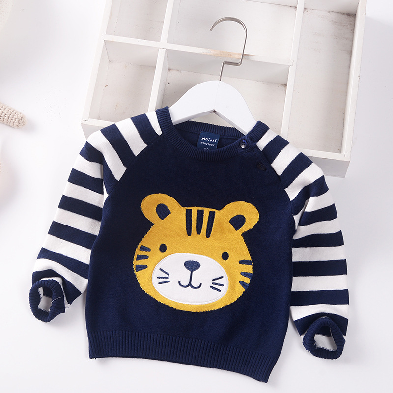 Kinderen Trui Jongens Trui Herfst Winter Kinderkleding Cartoon Tijger Mode Katoen Streep Baby Trui: navy / 5
