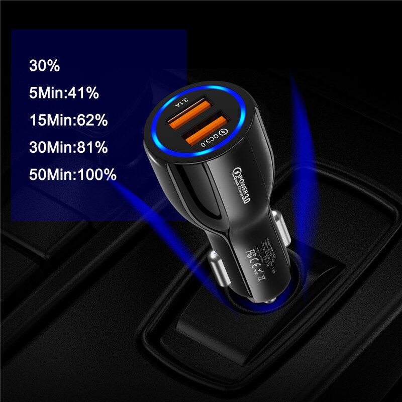 TKEY Dual USB Car Charger 18W 3.1A QC 3.0 Fast Charging Mobile Phone Charger Adapter For iphone 11 pro Samsung a71 Xiaomi redmi