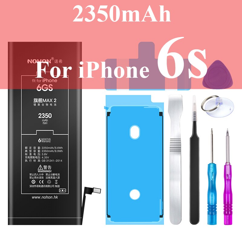 Nohon Battery For Apple iPhone 6s 6 7 8 Plus SE X Xr Xs Max 6sPlus 6sP 6P 7P 7Plus 8P iPhoneSE 1624mAh-3650mAh Batteries +Tools: 2350mAh For iPhone6s