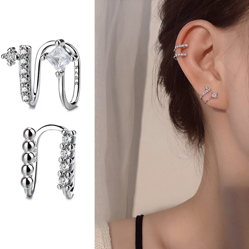 Real 925 Sterling Silver Ear Cuff Earrings Simple Non-Pierced Cartilage Earrings Ear Cuffs Clip On Earrings for Women Girls