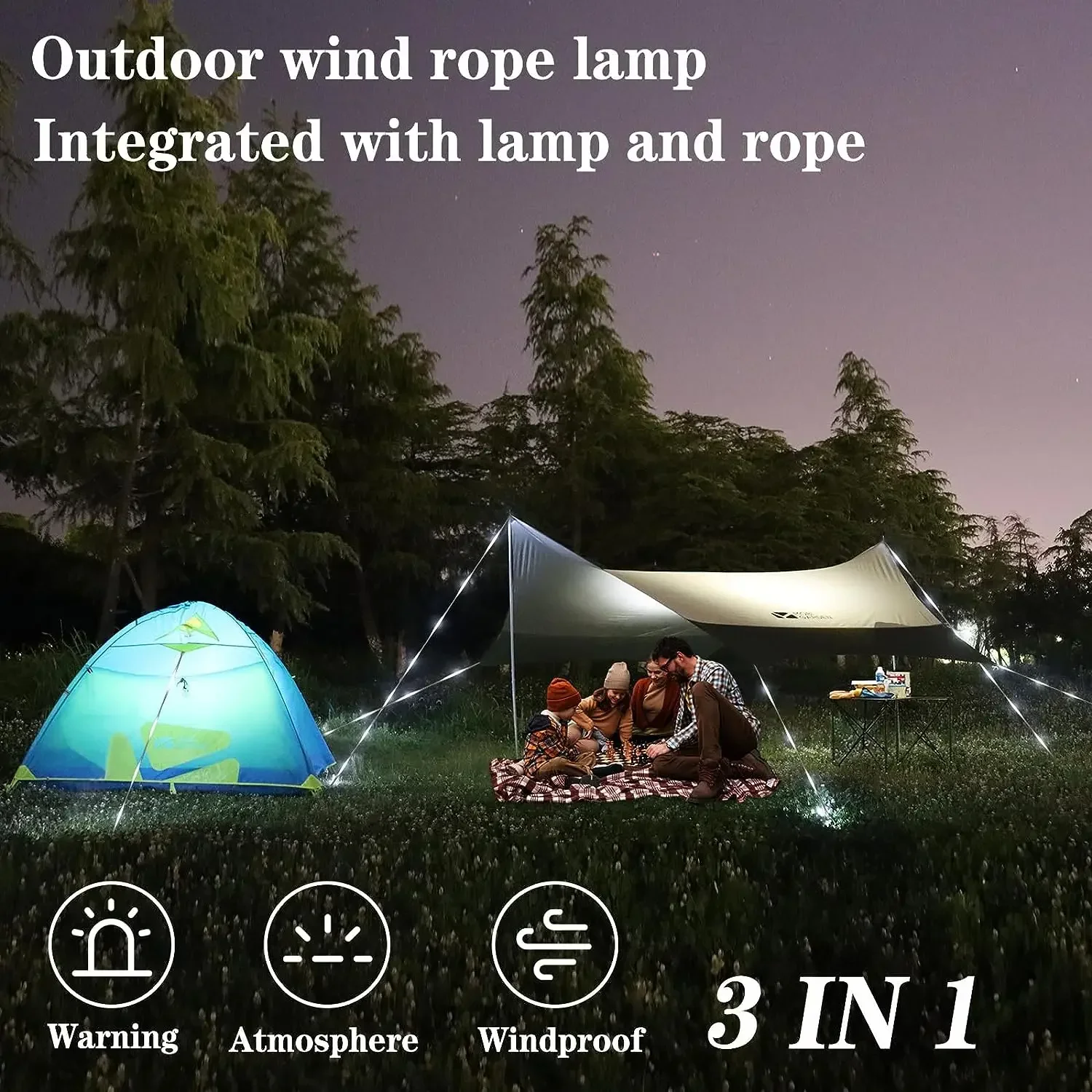 LED Camping Wind Rope Luminous Lamp Awning Tent Ro... – Grandado