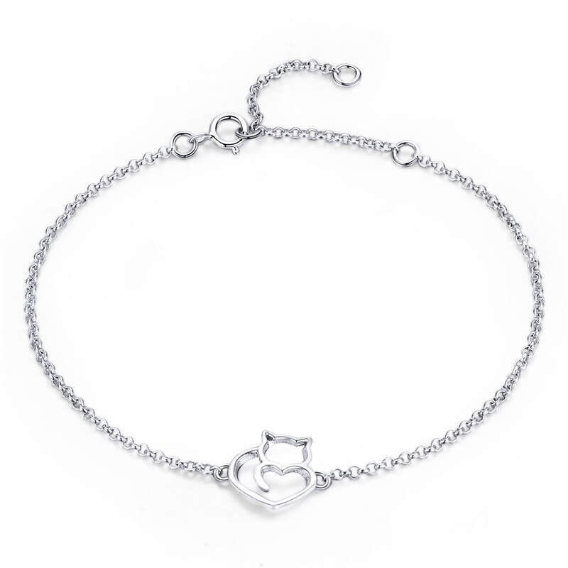 BISAER 925 Sterling Silber Kette Verknüpfung Katze Einfache Ebene Femme Armbänder Armreifen für Frauen Pulseira Silber 925 Schmuck ECB102: ECB102