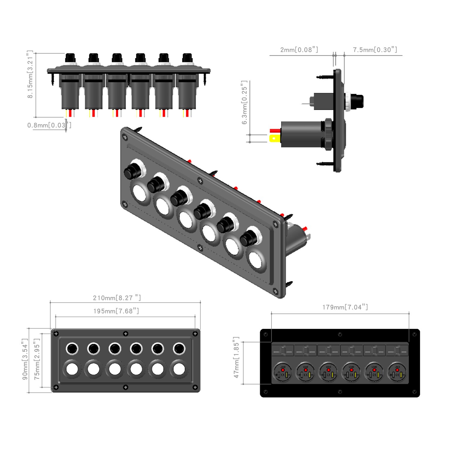6 Gang Switch Touch Panel Universal Car Boat Switch Panel 6 Digit Single Panel DC12V~24V Circuit Breaker Switch Panel