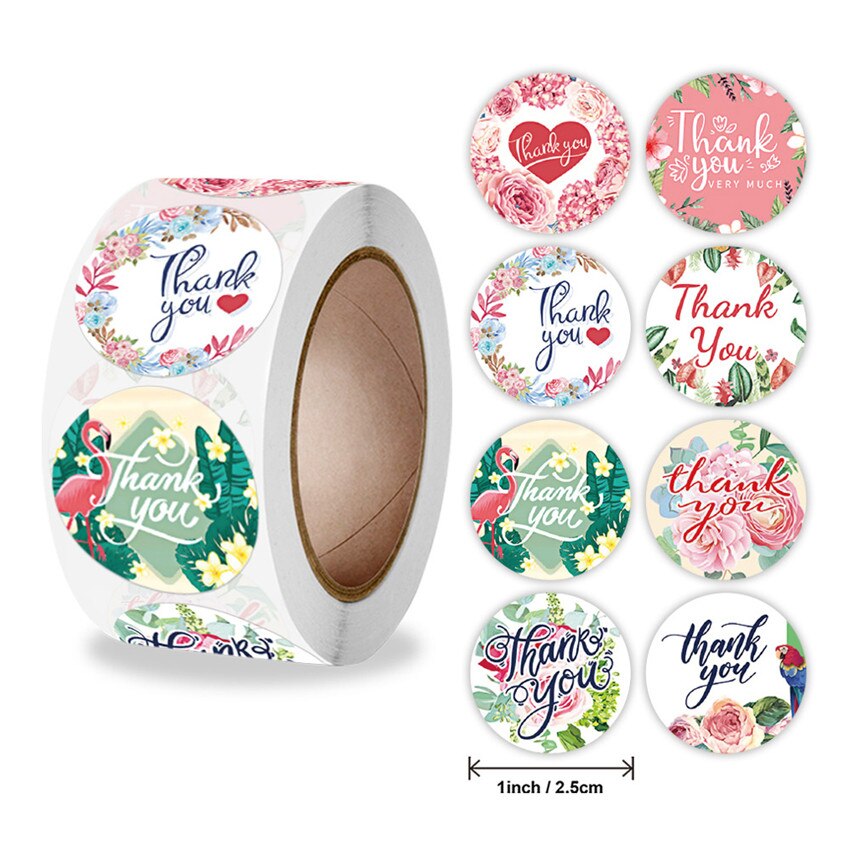 100-500pcs Round Floral thank you stickers Green leaf flower sticker for scrapbooking package seal labels wedding Decor