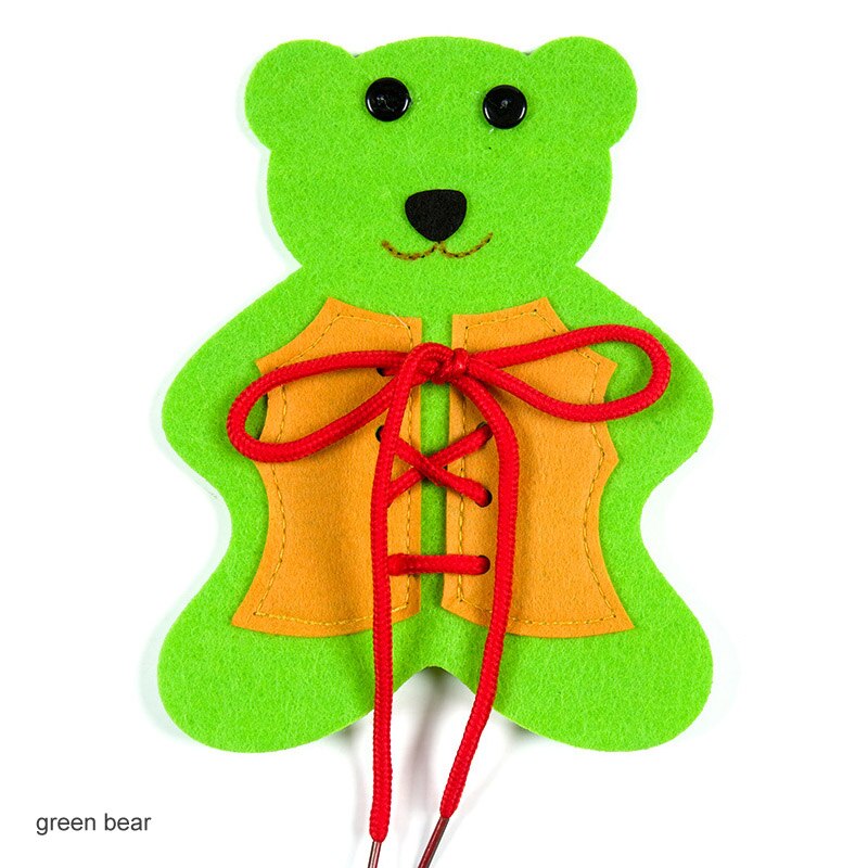 Ikke-vævet filt håndværk lille bjørn skole studieværktøjer 14x 18cm lær at binde sko 1 stk puslespil diy gør materialer: Grøn bjørn