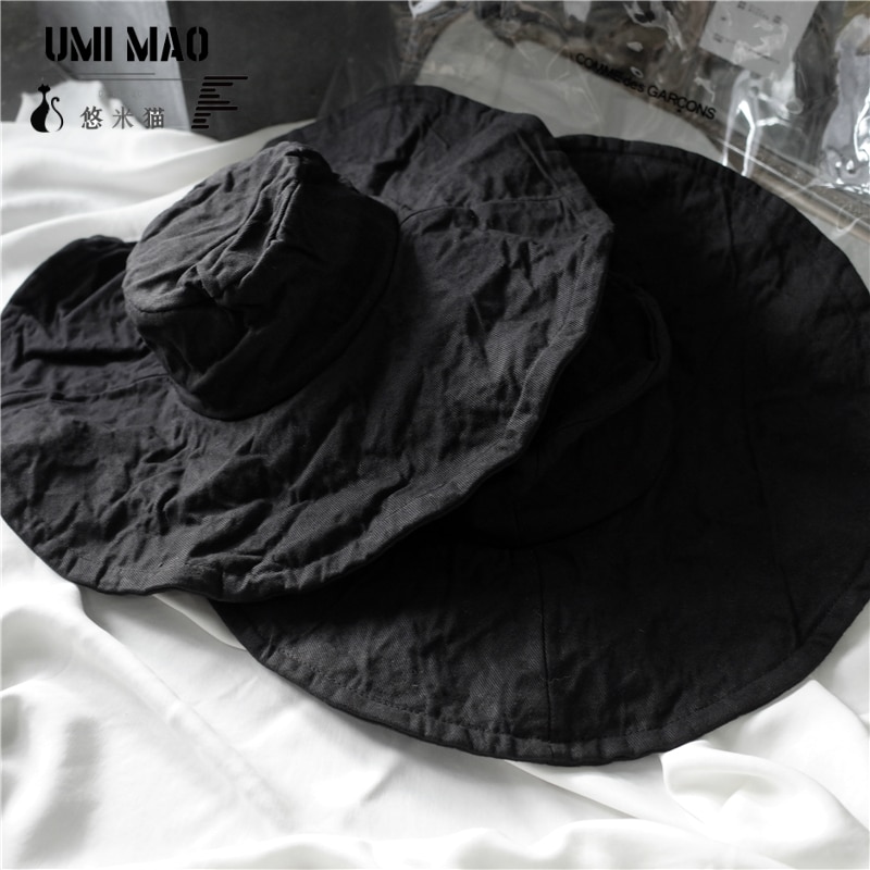 Umi Mao Zelfgemaakte Yamamoto Verstelbare Donkere Onregelmatige Fold Katoen Grote Rand Hoed