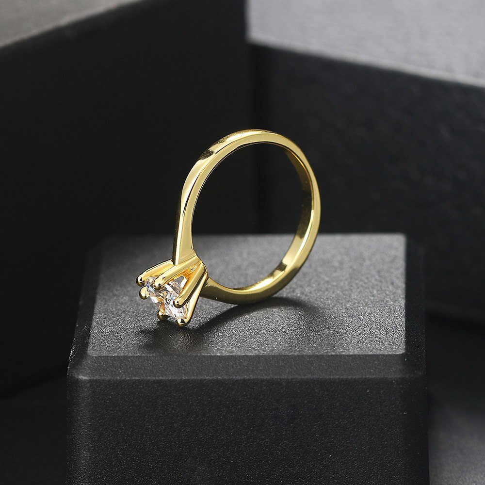 Zhouyang Trouwringen Voor Vrouwen Classic 1 Karaat Aaa + Zirkoon Licht Gouden Kleur Engagement Anniversary Ring Sieraden R174