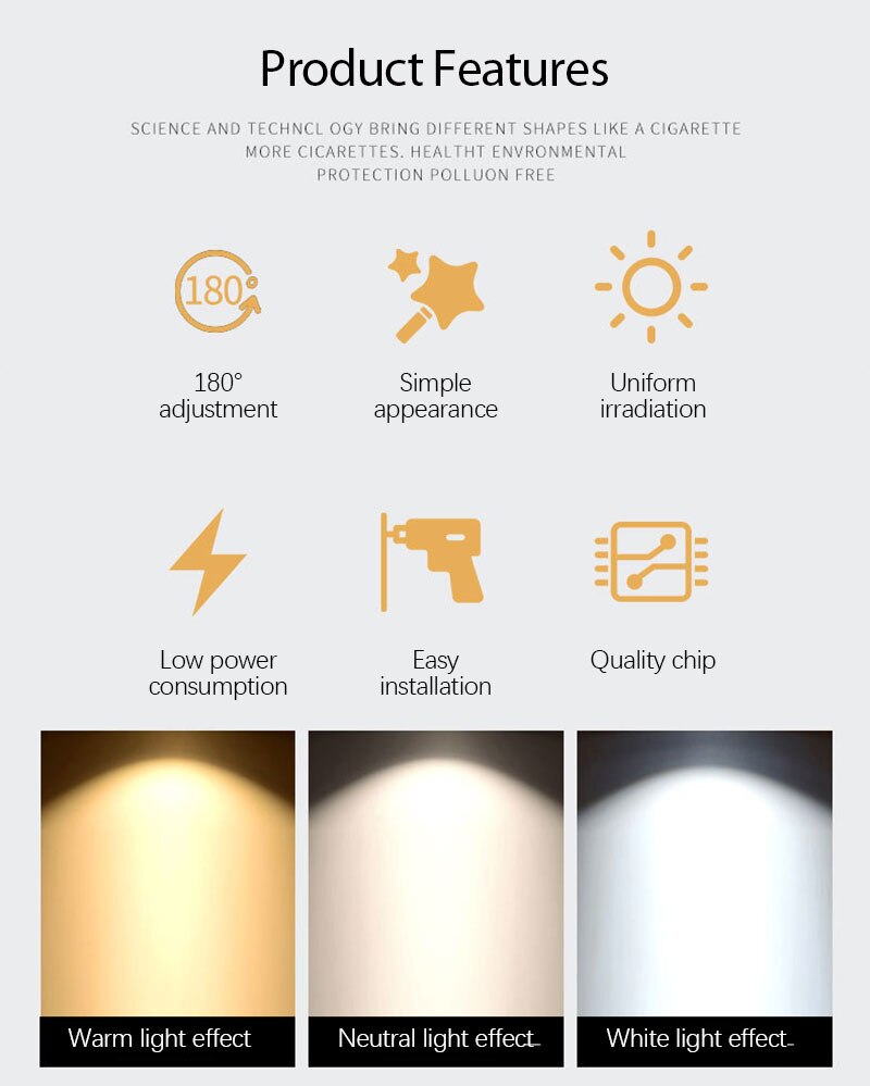 Creativity LED Ceiling Light DC12V Adjustable 180 ° Spotlight Household Wall Light Illumination Indoor Lighting Home Decor