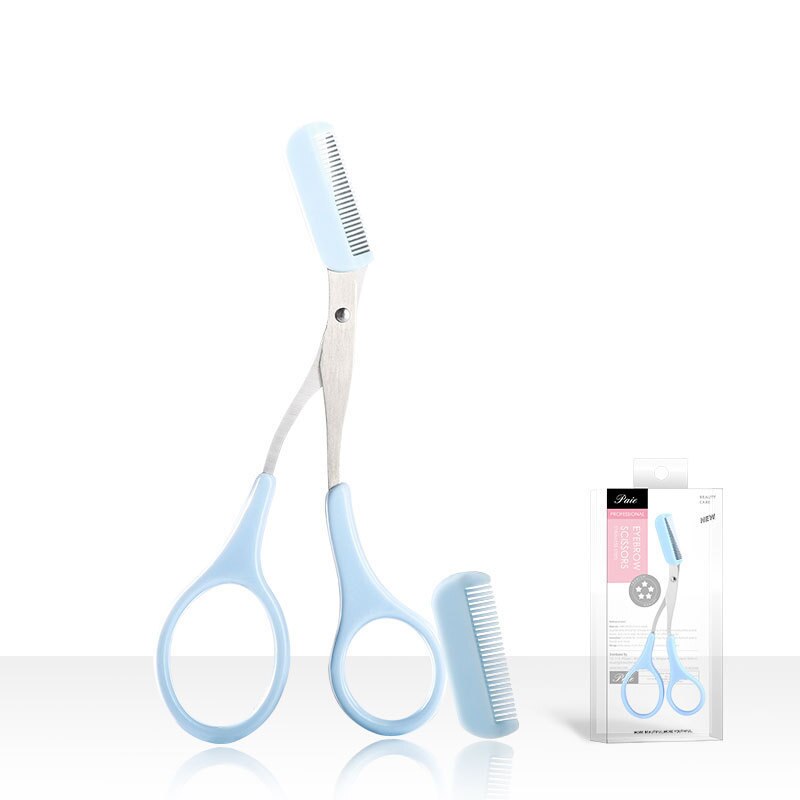 Wenkbrauw Make-Up Scheermes Wimper Haar Schaar Met Wenkbrauw Kam Clips Vormgeven Schoonheid Wenkbrauwen Professionele Wenkbrauw Trimmer: blue box