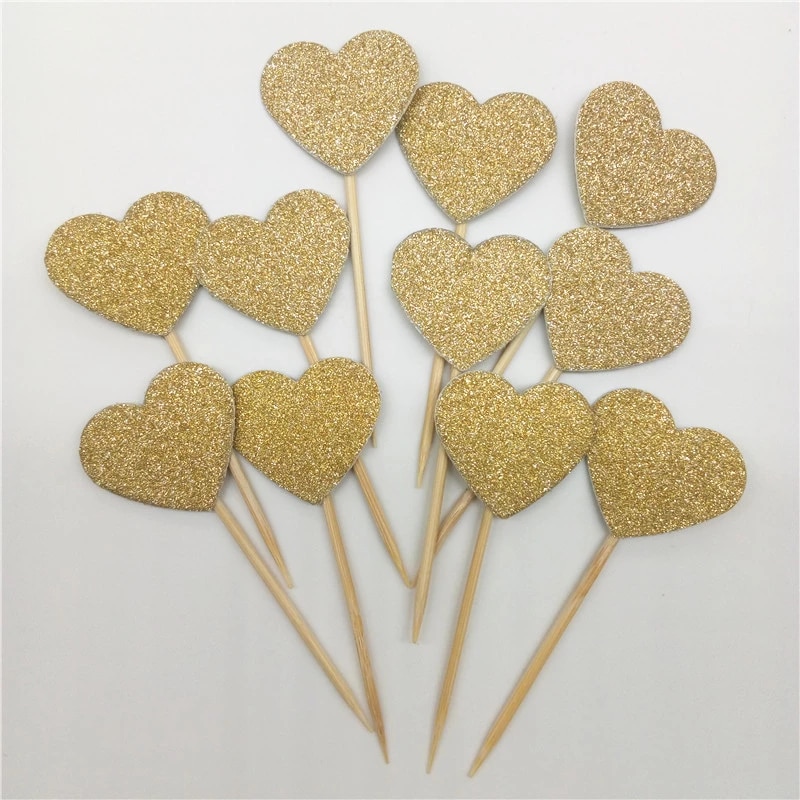 30 pièces/ensemble belle paillettes coeur étoile forme Cupcake Toppers anniversaire fête de mariage décoration gâteau décoration de gâteau nourriture Pi