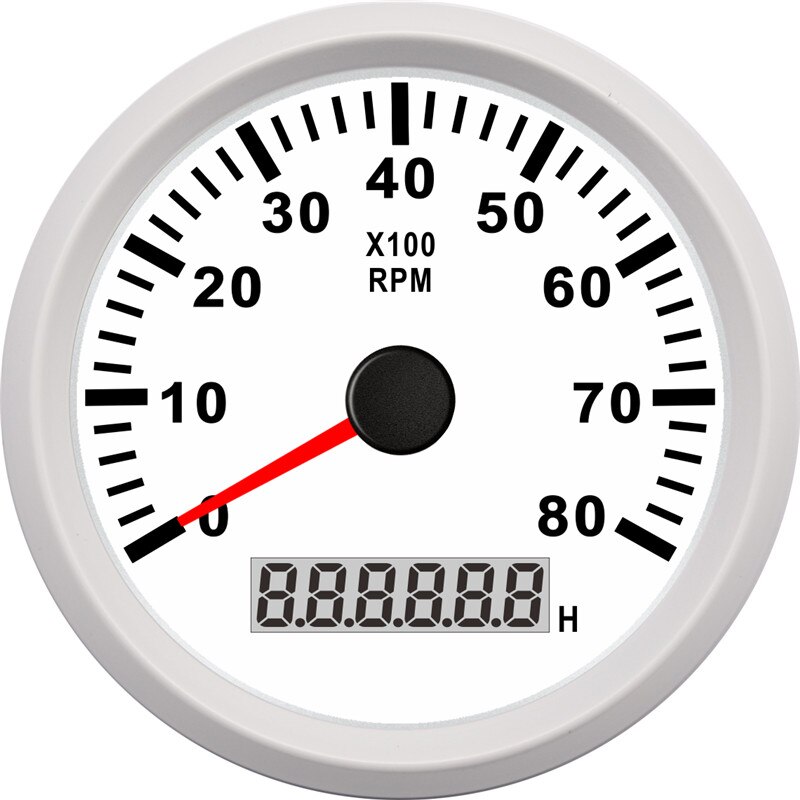 85mm vattentät marin båtvarvräknare mätare 8000 rpm 6000 rpm mätare med timmätare marin varvräknare 9v ~ 32v röd bakgrundsbelysning: Vit 8000 varv / min