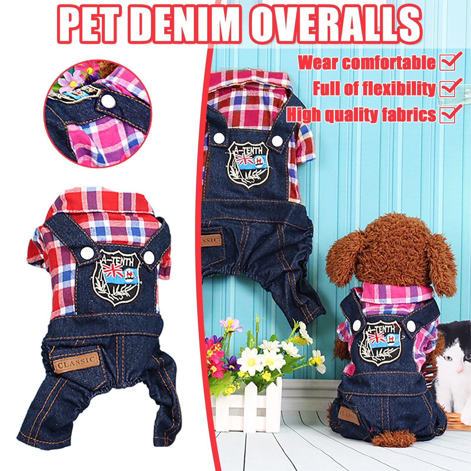Denim Plaid Vier Benen Pet Kleding Voor Kleine Honden Chihuahua Lente Jumpsuits Hondenkleding Jas Hoodie Benodigdheden Voor Huisdieren Honden