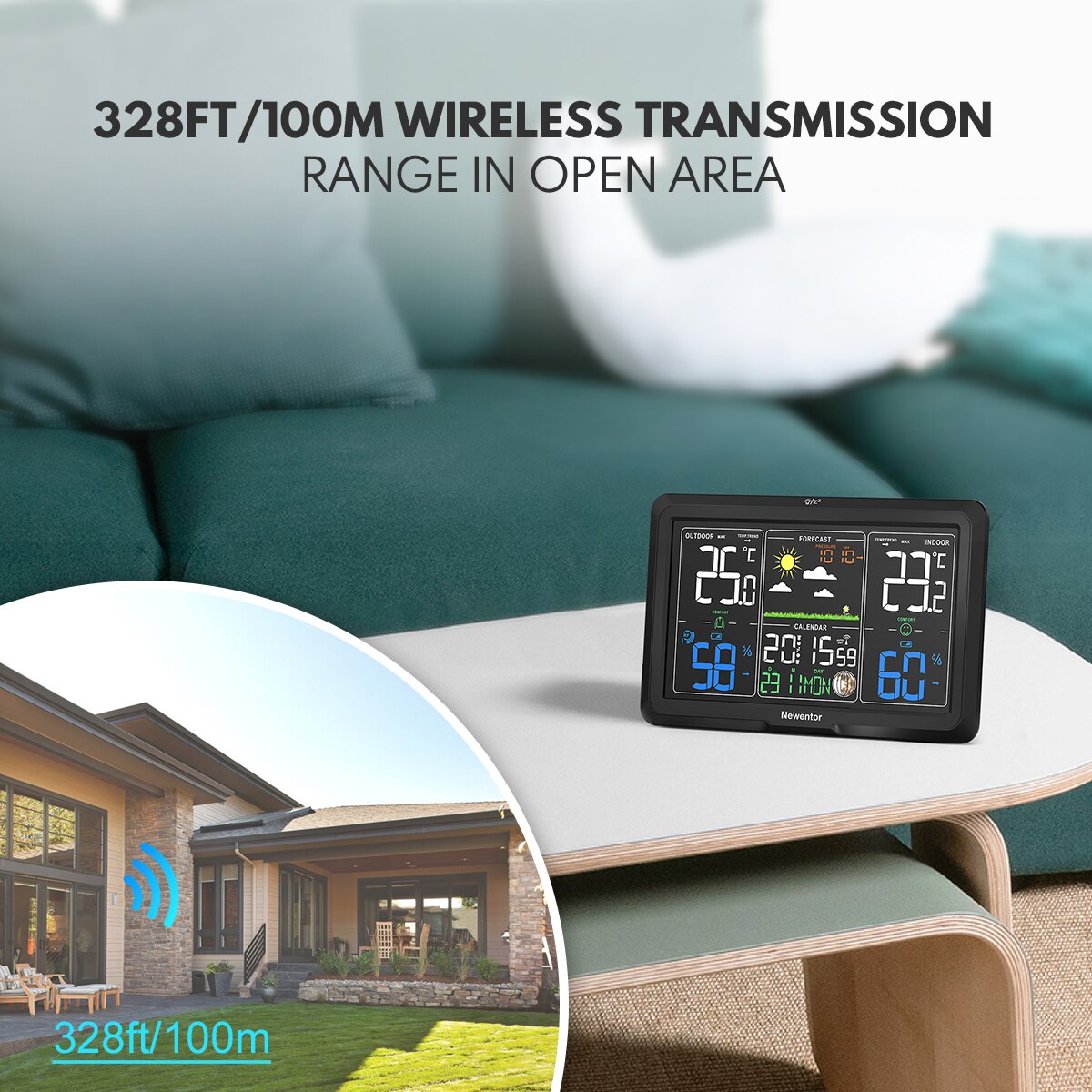 Newentor Weather Station With Sensor Indoor Outdoor Wireless Temperature Humidity Sensor Radio Clock Weather Forecast Calendars