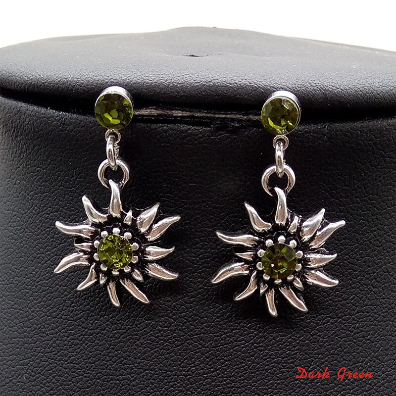 Multicolor Strass Edelweiss Oorbellen Kostuum Sieraden Dangle Oorbellen Vrouwen Girl Party: dark green