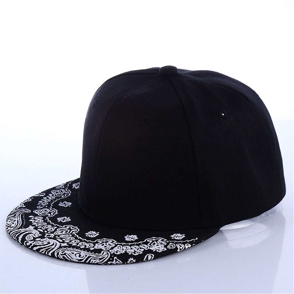 Wit Paisley Patroon Zwarte Hoed Mode Outdoor Man Vrouwen Zomer Baseball Cap Zonnehoed Verstelbare Hip Hop Snap Terug caps Hoed